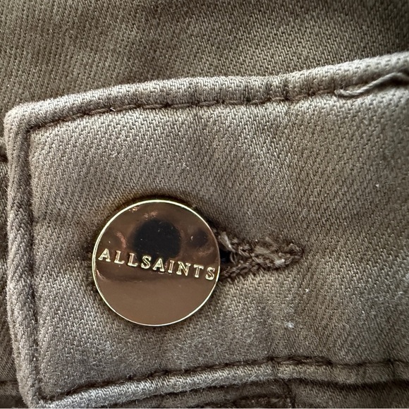 NEW AllSaints DURAN SKINNY DENIM CARGO JEANS, Olive Green, Size 27 (=US 6) - Picture 8 of 9